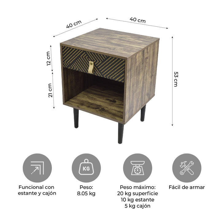 Mesa de Noche Moon-N con Cajón y Estante