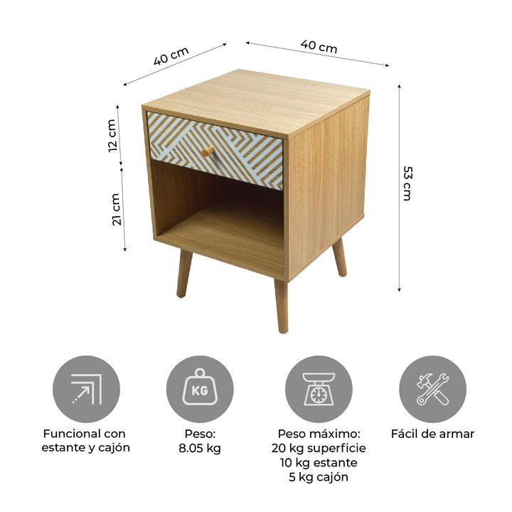 Mesa de Noche Moon con Cajón y Estante