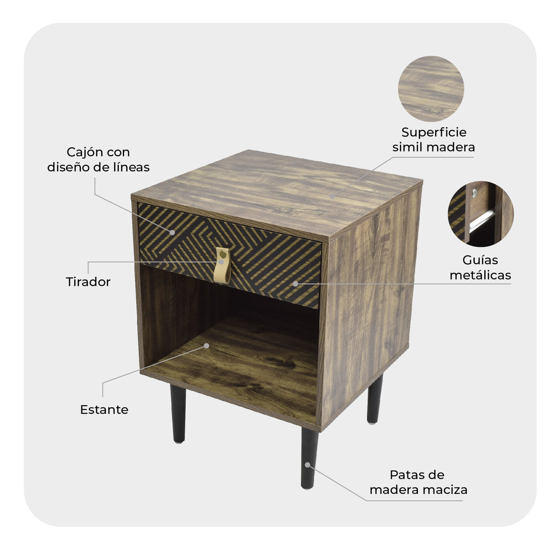 Mesa de Noche Moon-N con Cajón y Estante