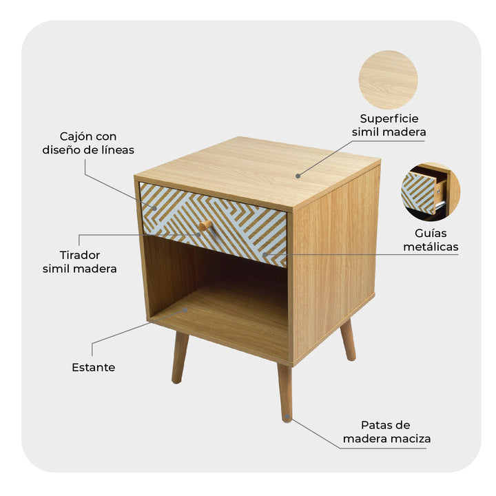 Mesa de Noche Moon con Cajón y Estante
