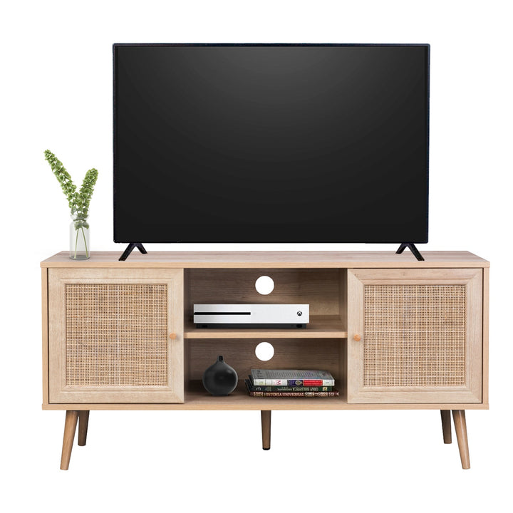 Mueble para TV con Estantes y Puertas de Ratán