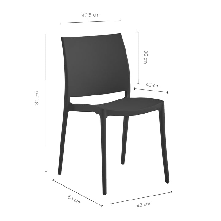 Silla de Comedor de Plástico Apta Exterior Negra