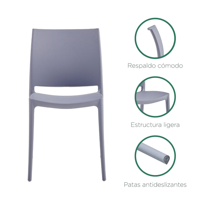 Silla de Comedor de Plástico Apta Exterior Gris