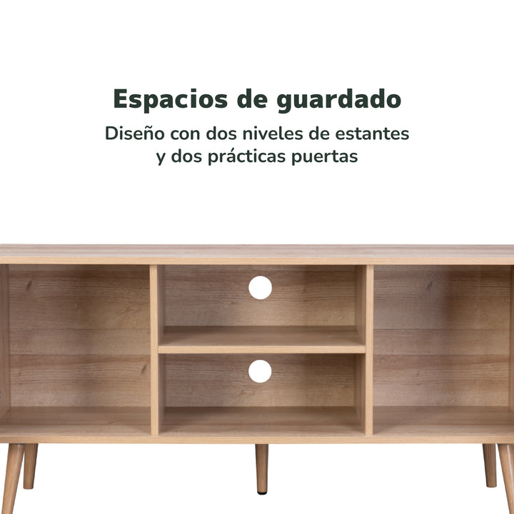 Mueble para TV con Estantes y Puertas de Ratán