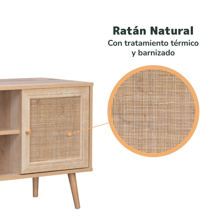 Mueble para TV con Estantes y Puertas de Ratán