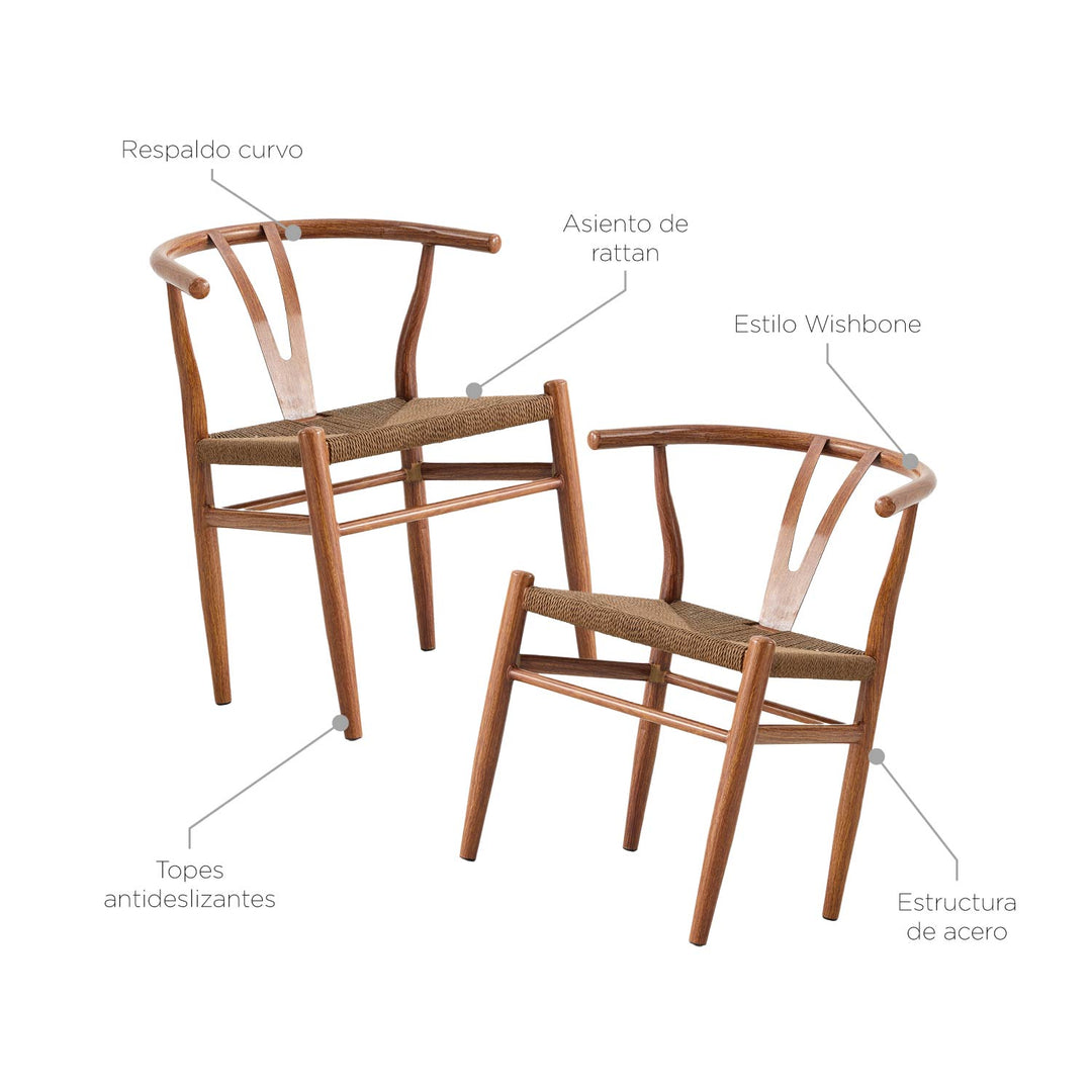 Set 2 Sillas de Comedor Makati Estilo Wishbone