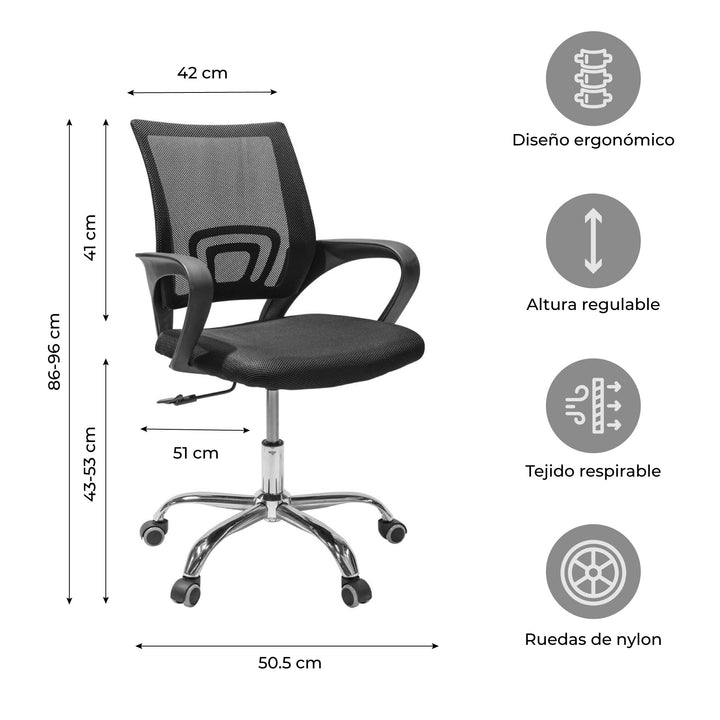 Silla de Oficina Ejecutiva Mesh con Base Cromada