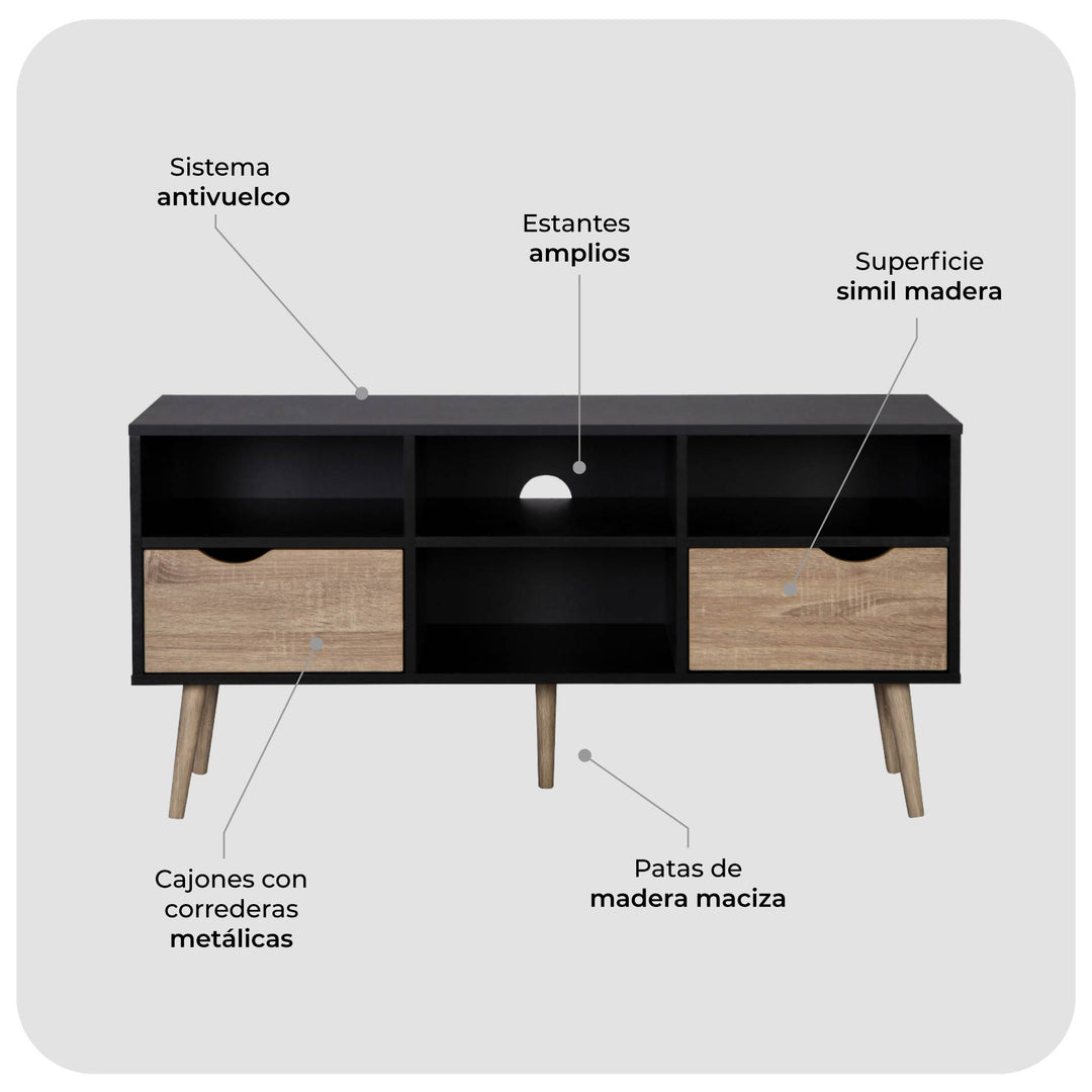 Mueble de TV Rack Nórdico Negro