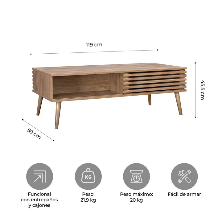 Mesa de Centro Retro con Estante Café