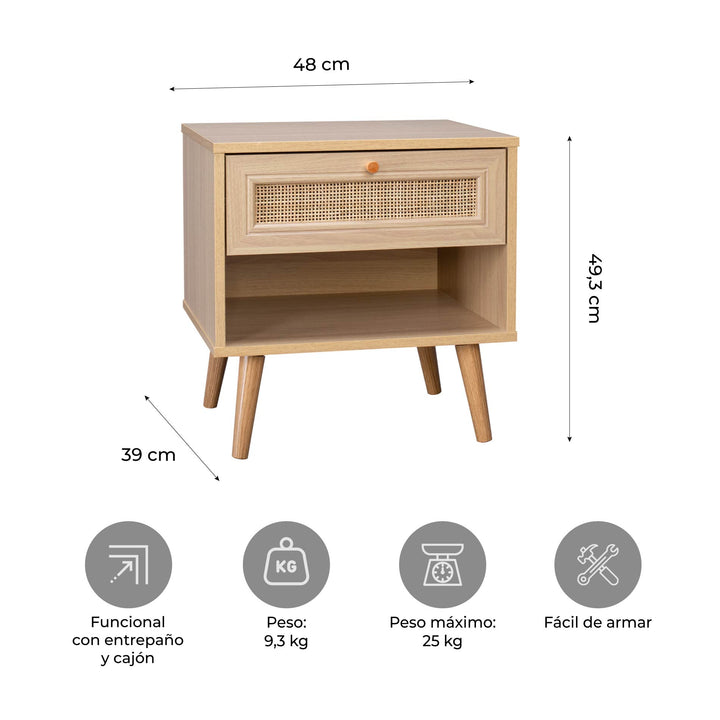 Mesa de Noche Jakarta con Cajón de Ratán