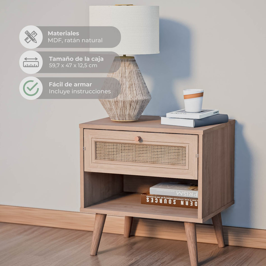Mesa de Noche Jakarta con Cajón de Ratán