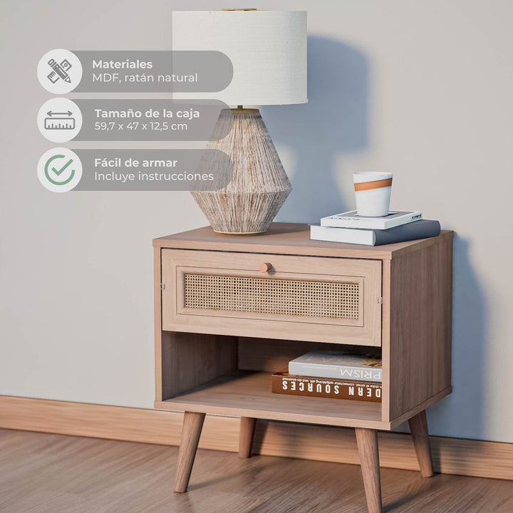 Mesa de Noche Jakarta con Cajón de Ratán