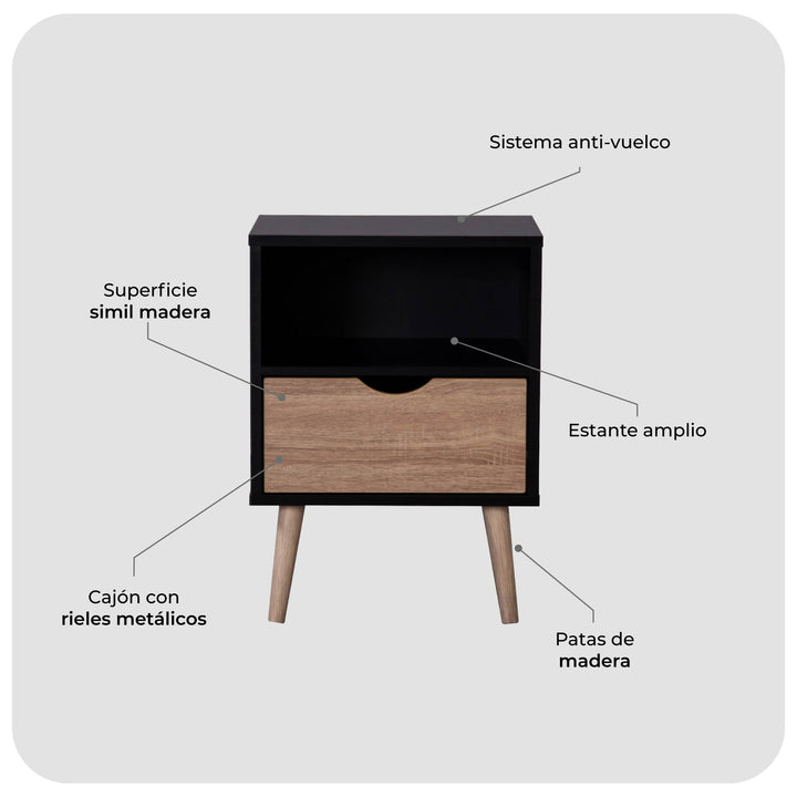 Mesa de Noche Tromso-Black Nórdica
