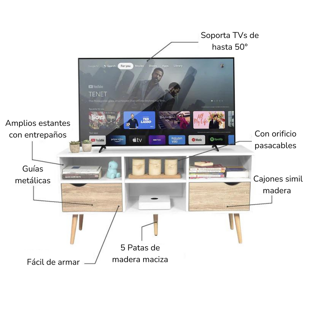 Mueble de TV Rack Bolonia Blanco y Café