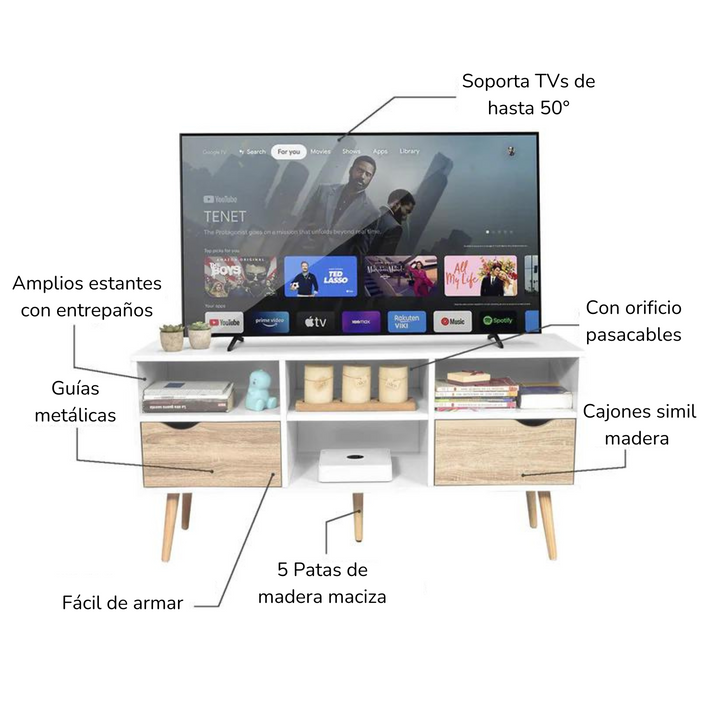 Mueble de TV Rack Bolonia Blanco y Café