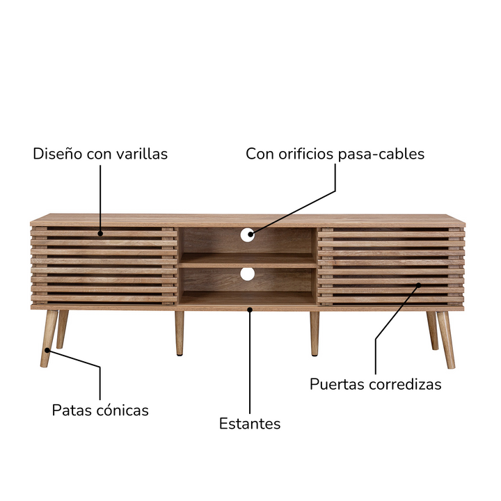 Mueble de TV Retro con Puertas Corredizas Café