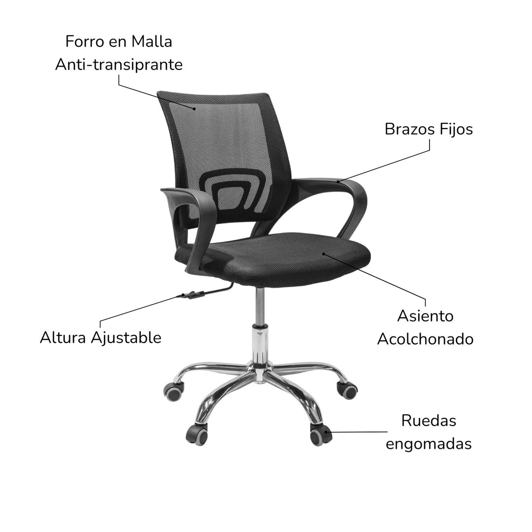 Silla de Oficina Ejecutiva Mesh con Base Cromada