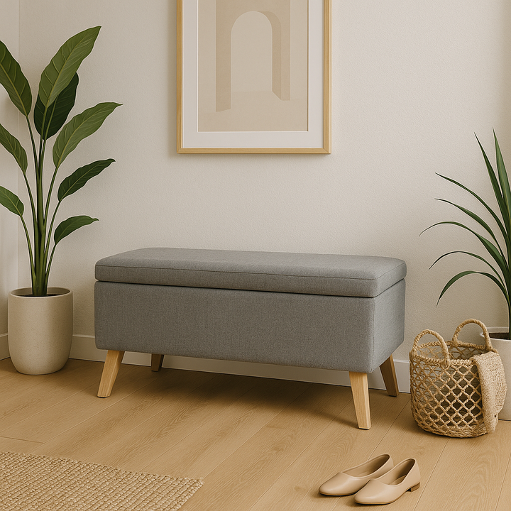 Banco Baul Tapizado Gris