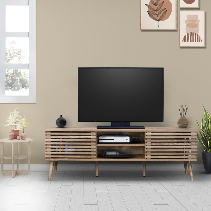 Mueble de TV Retro con Puertas Corredizas Café